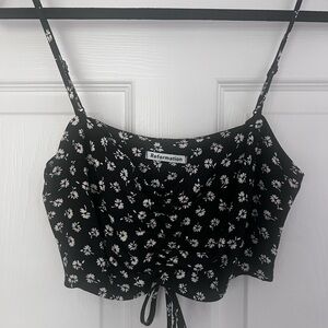 Reformation Black Floral Crop Top with Bow